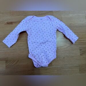 Baby Long-Sleeve One-Piece Bodysuit in Light Pink with Gold Stars